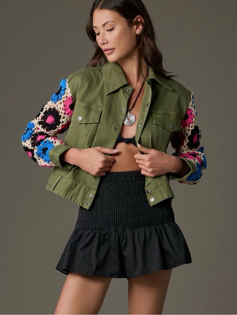 Anthropologie Electric & Rose Decklyn Western boho Crochet Sleeve Jacket XS